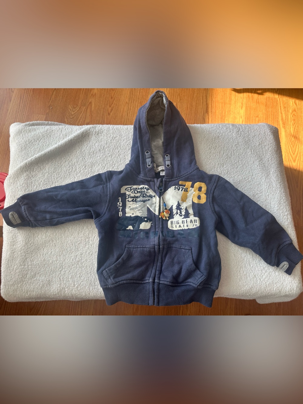 Kids Navy Hooded Zip-Up Sweatshirt with Graphic Accent